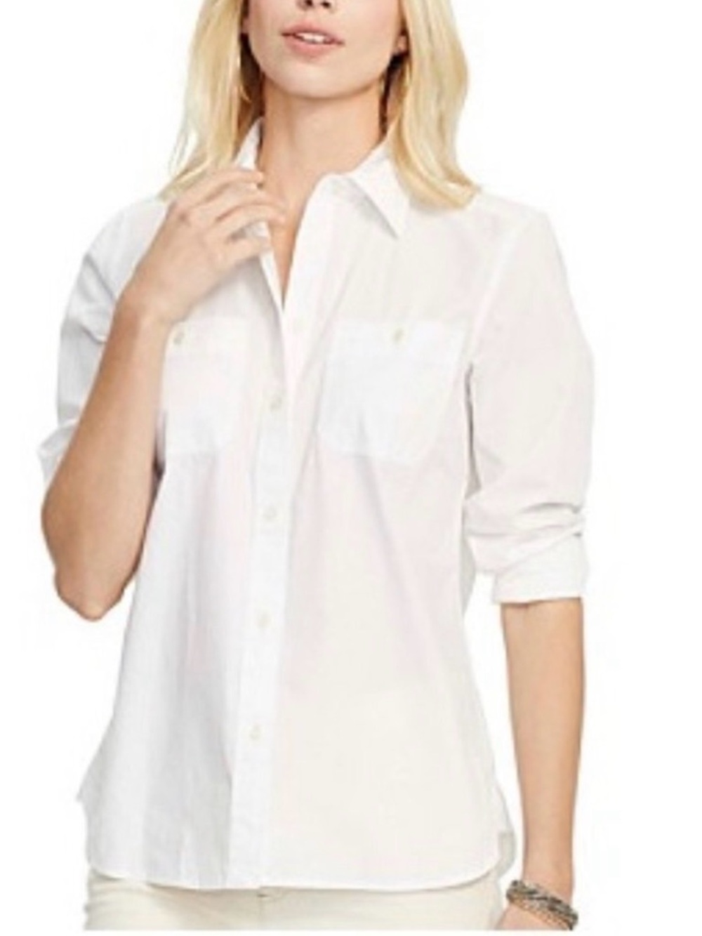 Lauren Ralph Lauren White Button-Down Shirt - Women's Size L - Classic Utility